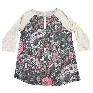 Western Paisley Women T-Shirt Large Half Sleeve Pink Gray White Turquoise